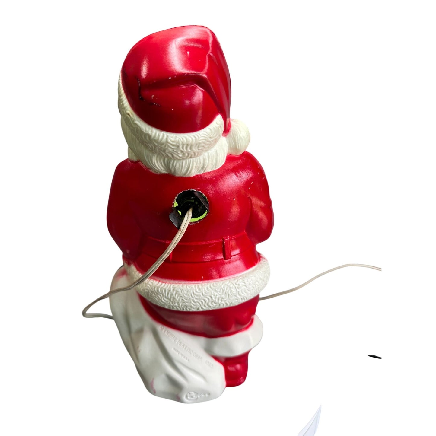 Vintage Empire Santa Blow Mold 1968 Lighted Red Suit Black Sack Christmas 13"