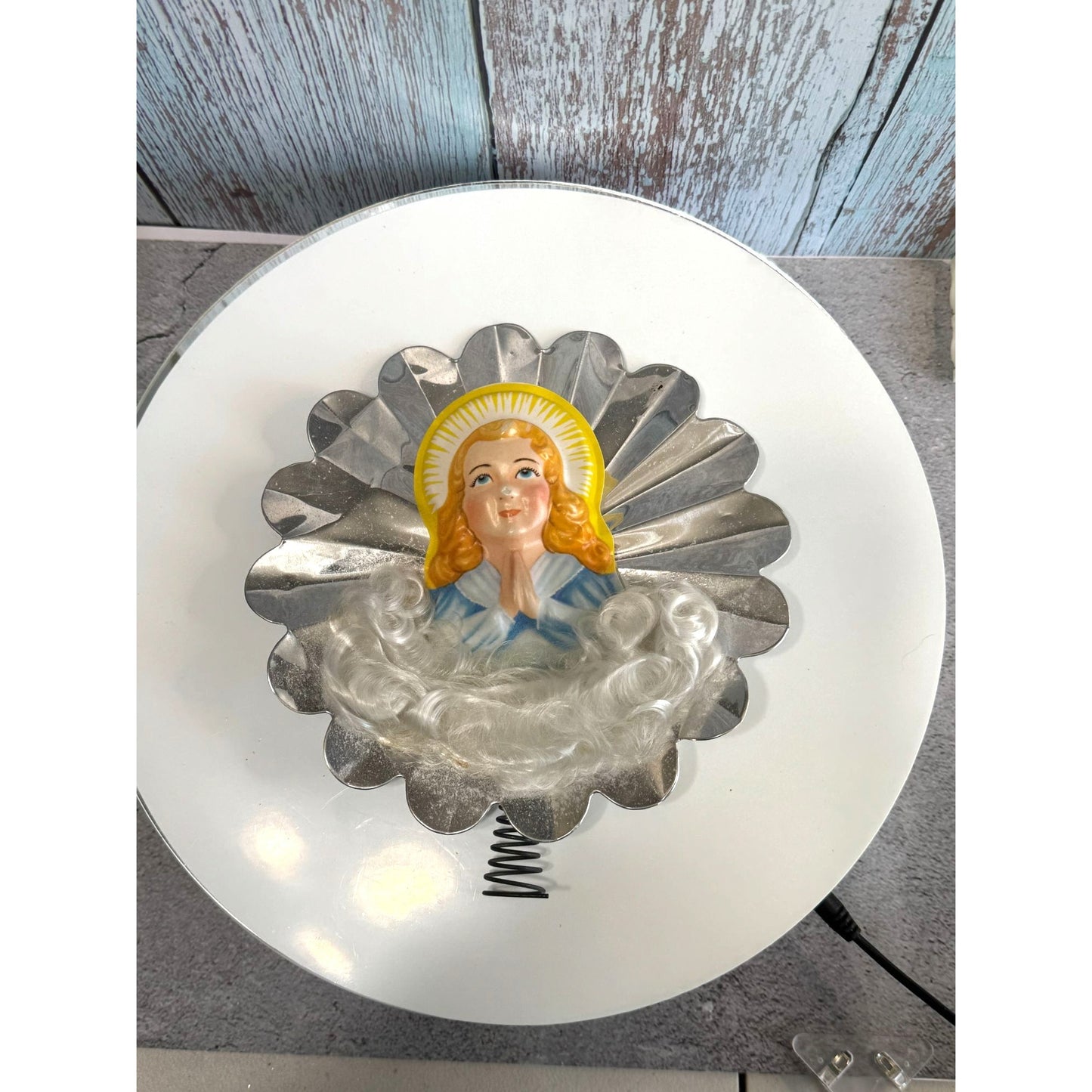 Vintage Praying Angel Tree Topper Blowmold Foil Spun Cotton 7.5"