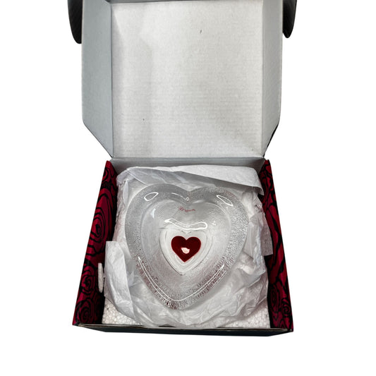 Brighton Heart Shaped Clear Textured Glass Bowl Red Heart Center 5" Box