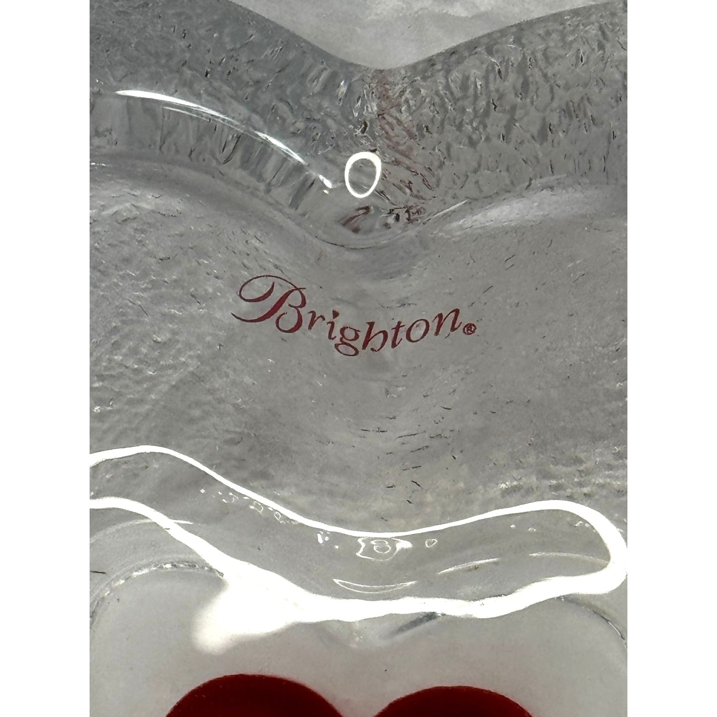 Brighton Heart Shaped Clear Textured Glass Bowl Red Heart Center 5" Box