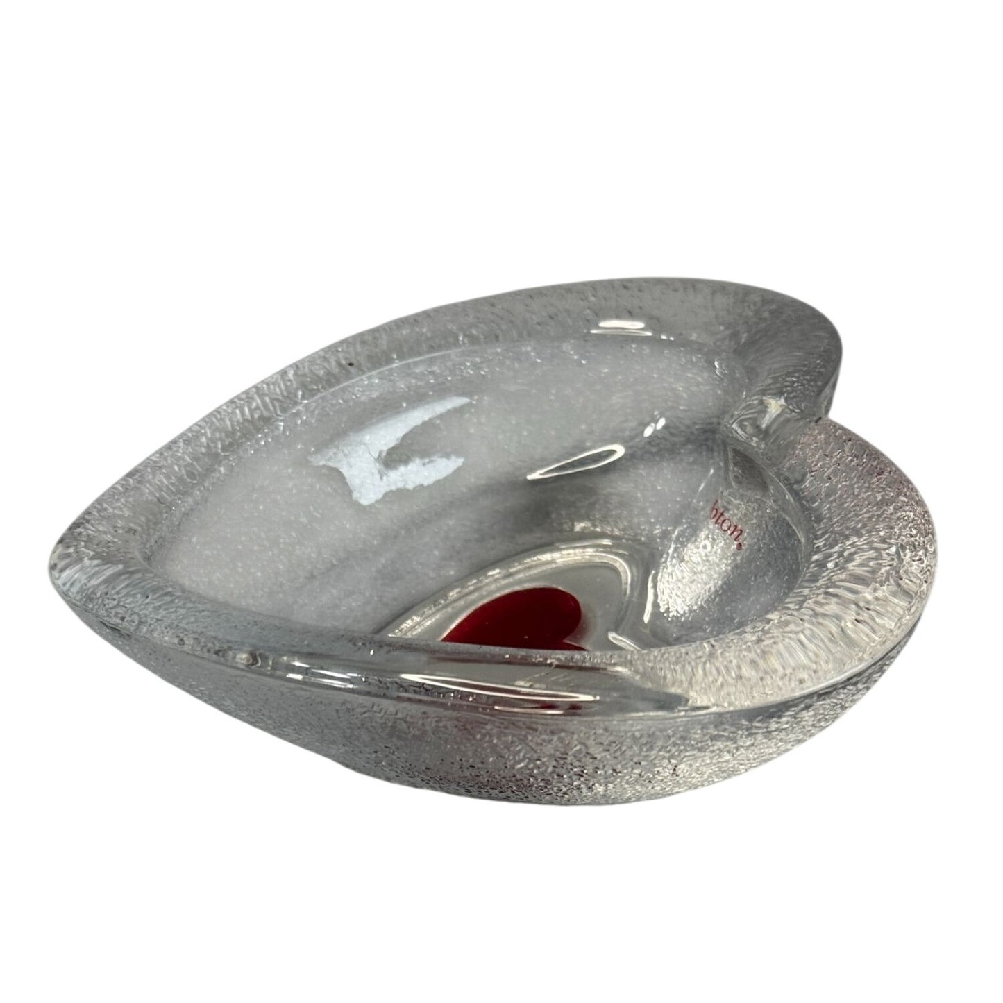 Brighton Heart Shaped Clear Textured Glass Bowl Red Heart Center 5" Box