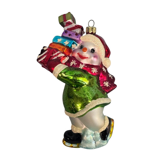 Summit Blown Glass Christmas Ornament Snowman Multicolor Handcrafted 4.5 Inches