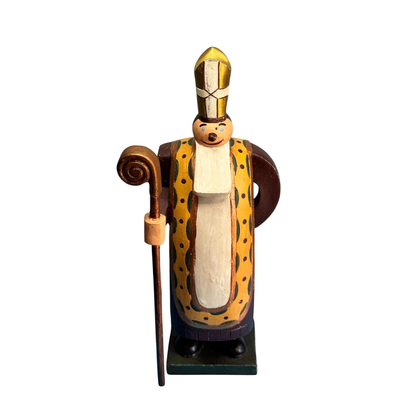 Vintage MMA Saint Nicholas Hand Carved Wooden Figure w/ Crozier Staff 11