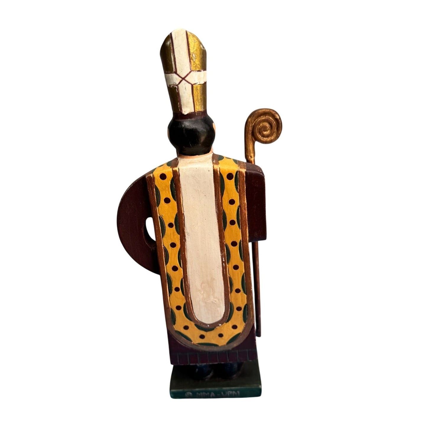 Vintage MMA Saint Nicholas Hand Carved Wooden Figure w/ Crozier Staff 11