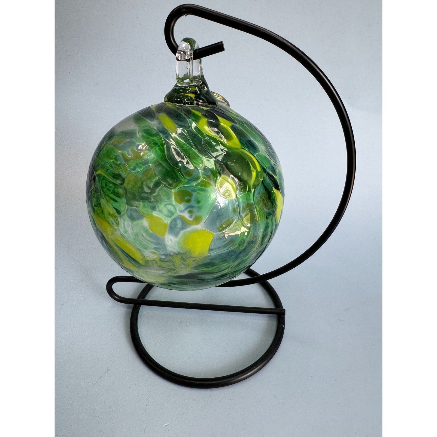 Handcrafted Green & Yellow Swirl Friendship Spirit Glass Ball With Stand