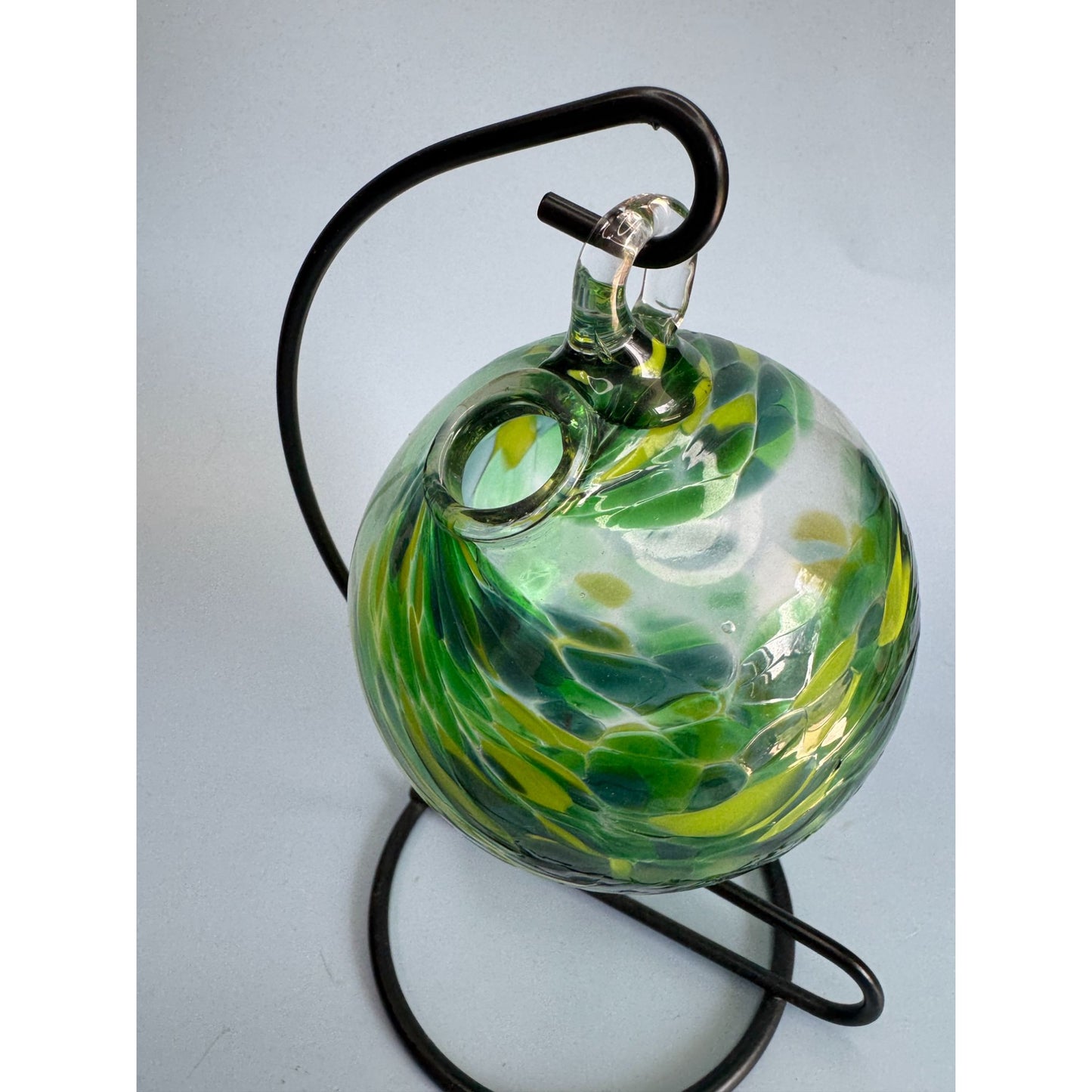 Handcrafted Green & Yellow Swirl Friendship Spirit Glass Ball With Stand