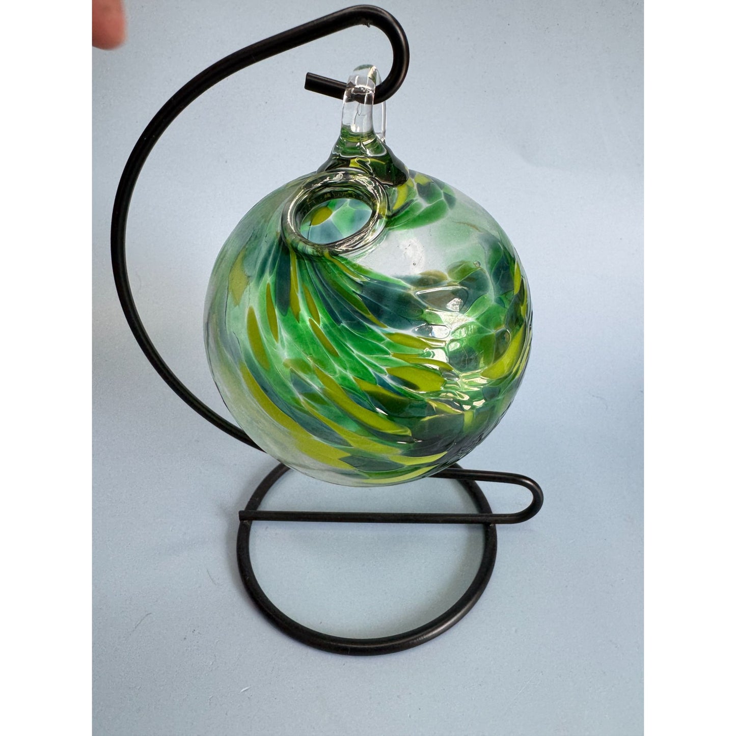 Handcrafted Green & Yellow Swirl Friendship Spirit Glass Ball With Stand