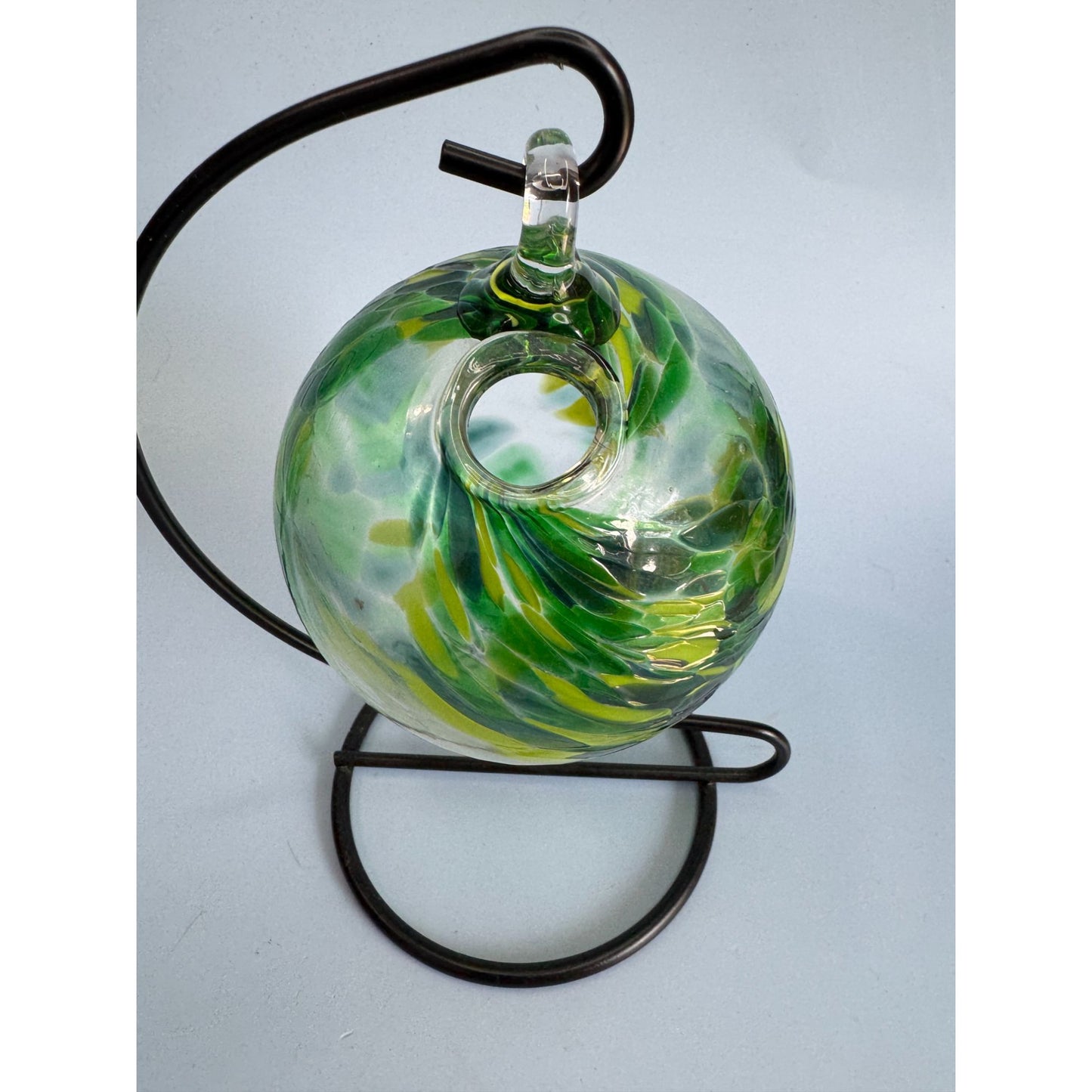 Handcrafted Green & Yellow Swirl Friendship Spirit Glass Ball With Stand
