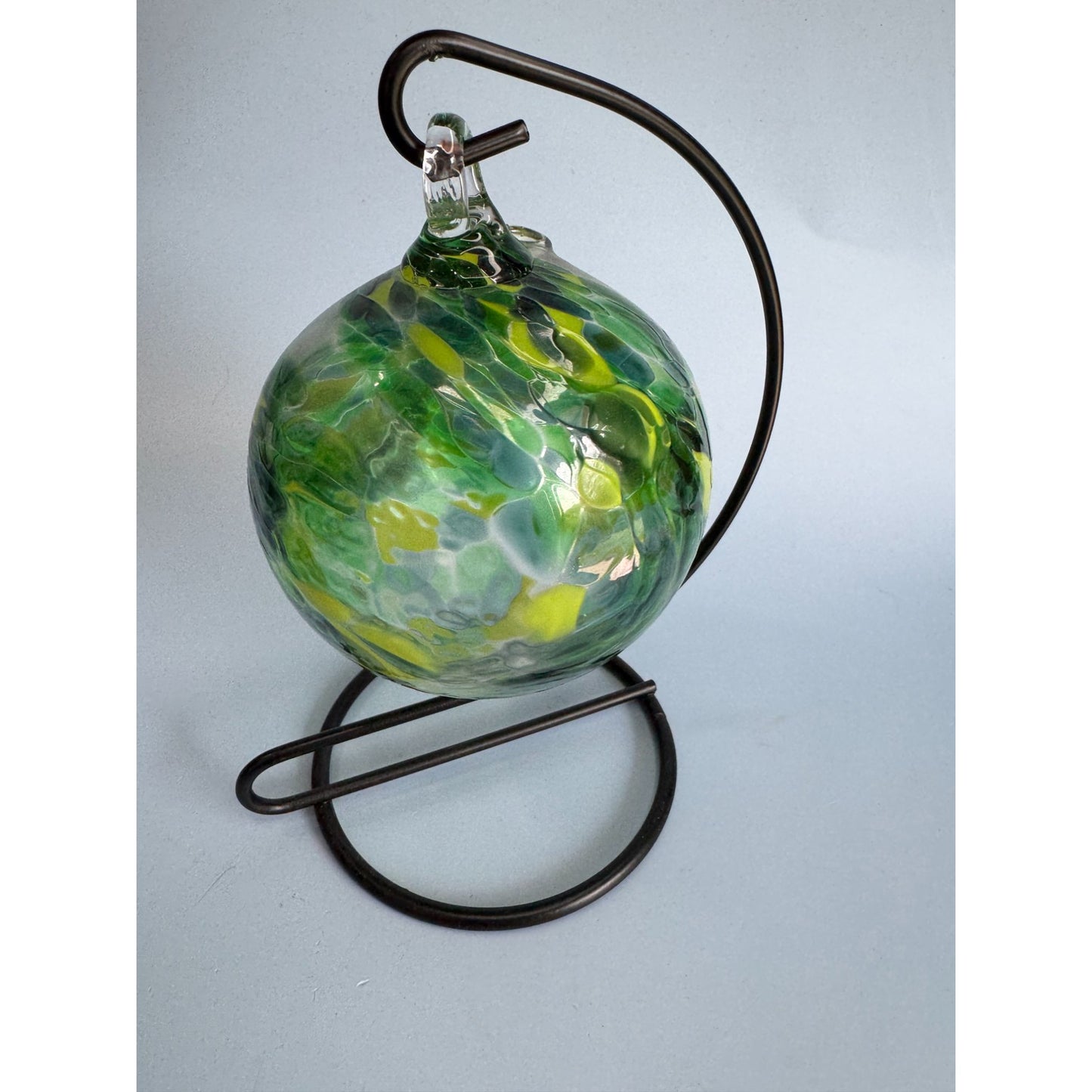 Handcrafted Green & Yellow Swirl Friendship Spirit Glass Ball With Stand