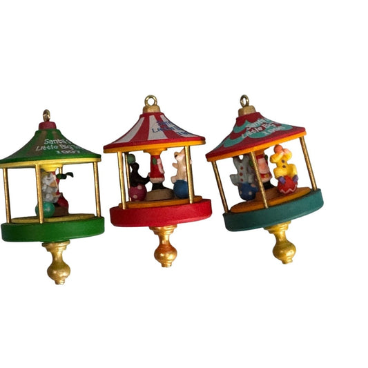 Set Of 3 Hallmark Santas Little Big Top Miniature Ornaments 1 5/8"