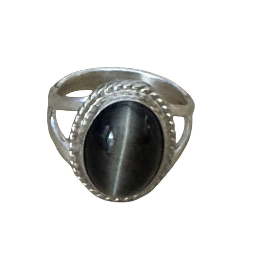 Black Band Onyx Sterling Silver Ring Size 6.5 W/Split Shank Design Rope Border