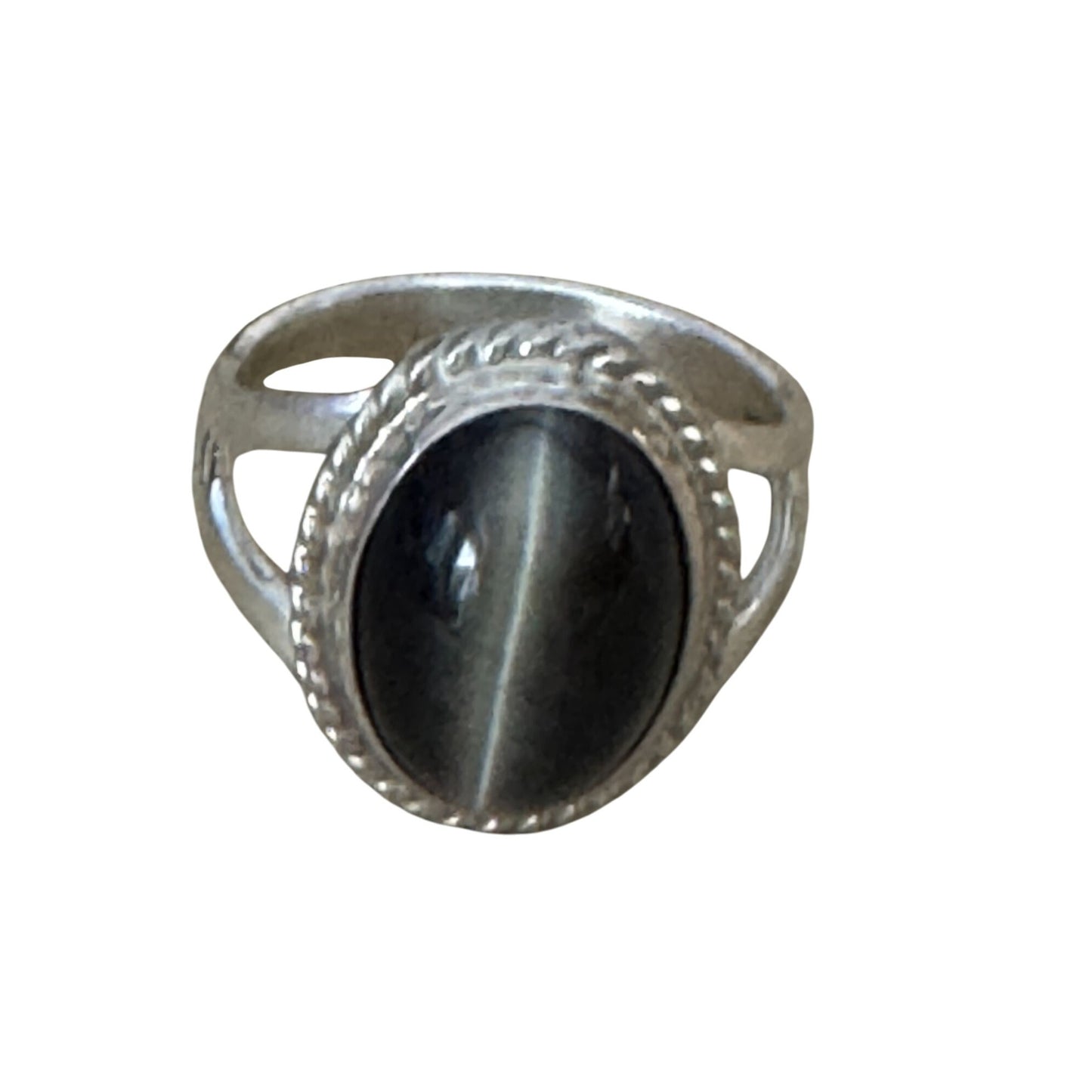Black Band Onyx Sterling Silver Ring Size 6.5 W/Split Shank Design Rope Border