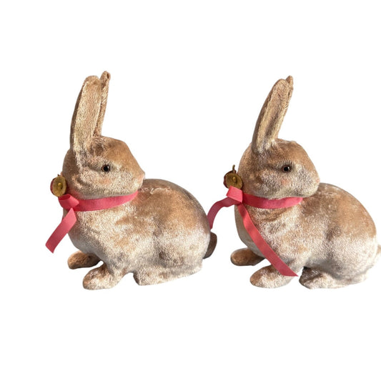 Vintage Velvet Rabbit Pair Glass Eyes Pink Ribbons Seasona of Canon Falls 5" x 4"