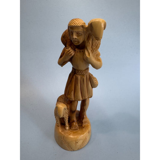 Vintage Hand Carved Olive Wood "The Good Shepherd" Figurine 7"