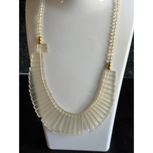 Vintage 14kGF Glass Cabochon Fringe Bib Necklace 18" Elegant Gold & Glass Design