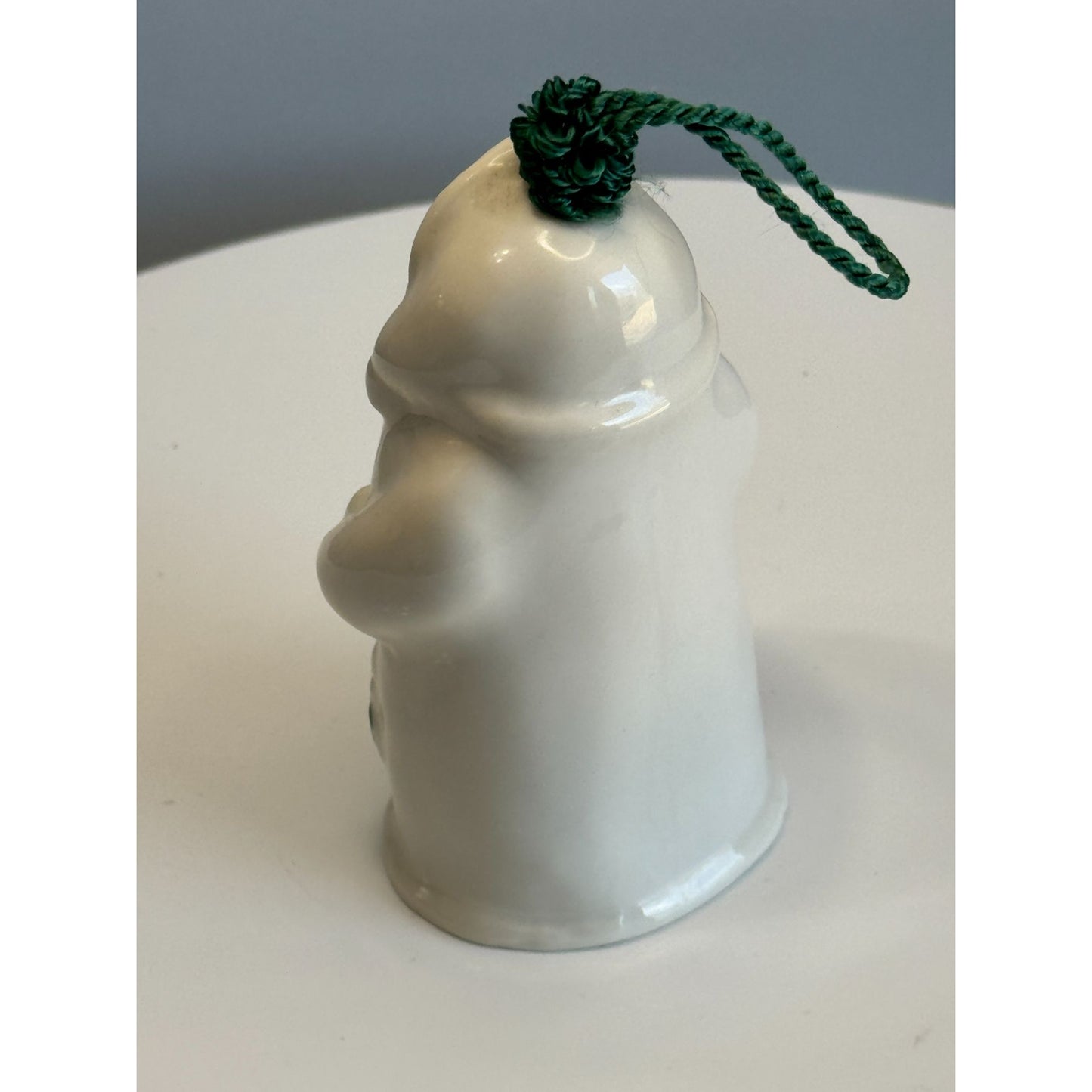 Belleek Santa Ornament Bell White Porcelain Shamrock Green Cord 4.5" Ireland