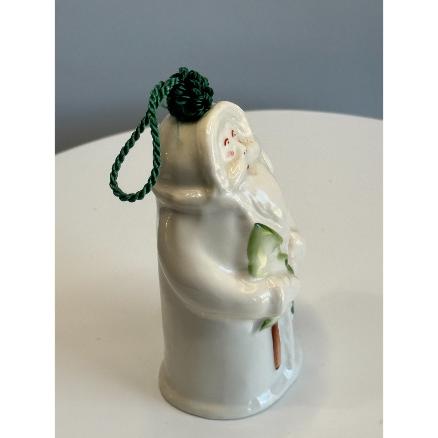 Belleek Santa Ornament Bell White Porcelain Shamrock Green Cord 4.5" Ireland