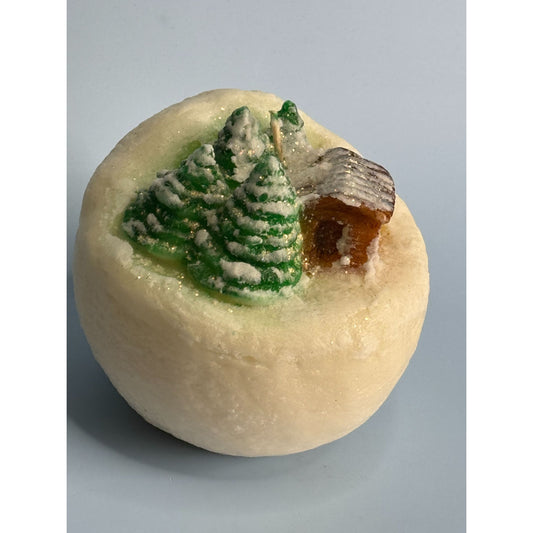 Vintage Italian Christmas Candle With Snowy Cabin & Trees 4" Very Rare Handcrafted Holiday Decor