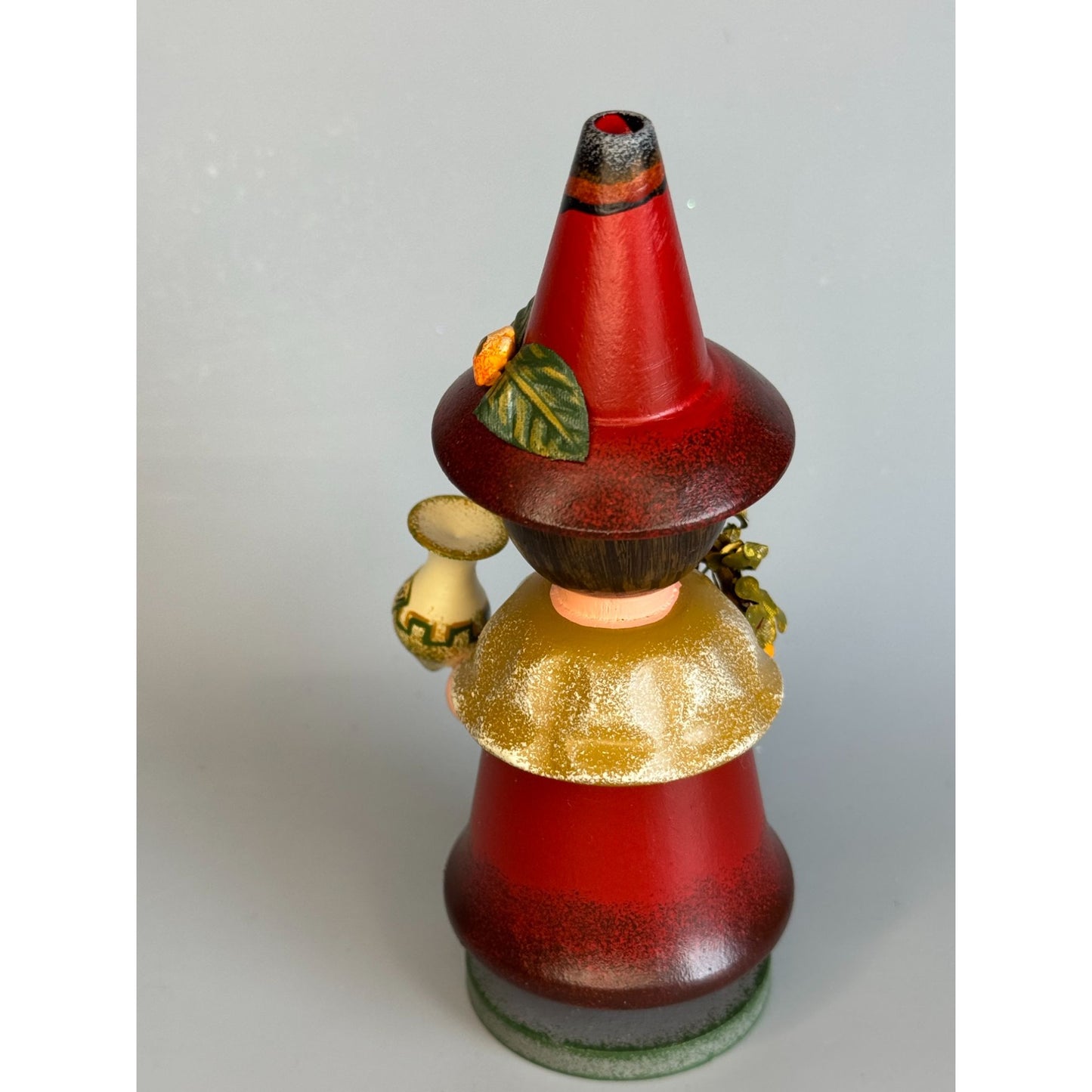 Vintage Hubrig Volkskunst Witch Girl Smoker Red Wood 5 1/4 Inch Germany