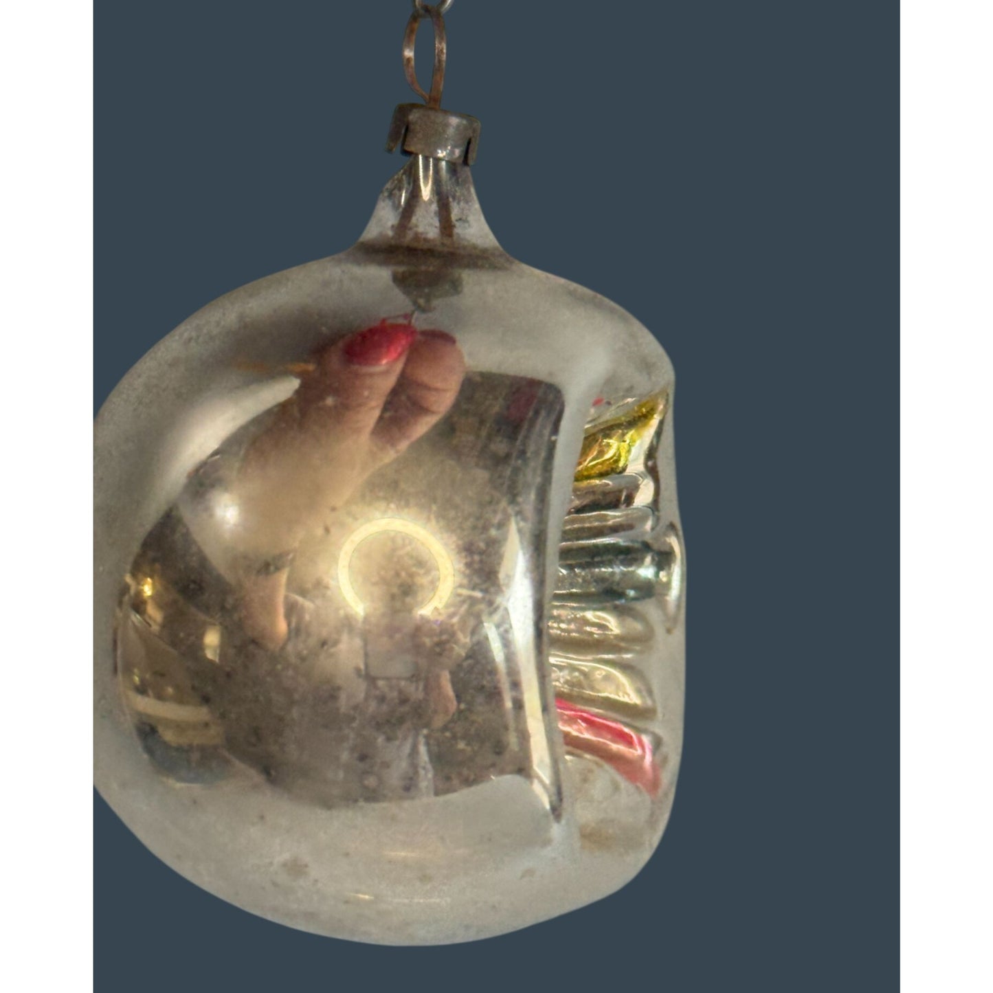 Antique German Silvered Ornament Reflector Flower Glass 2 1/2" x 2 1/4"