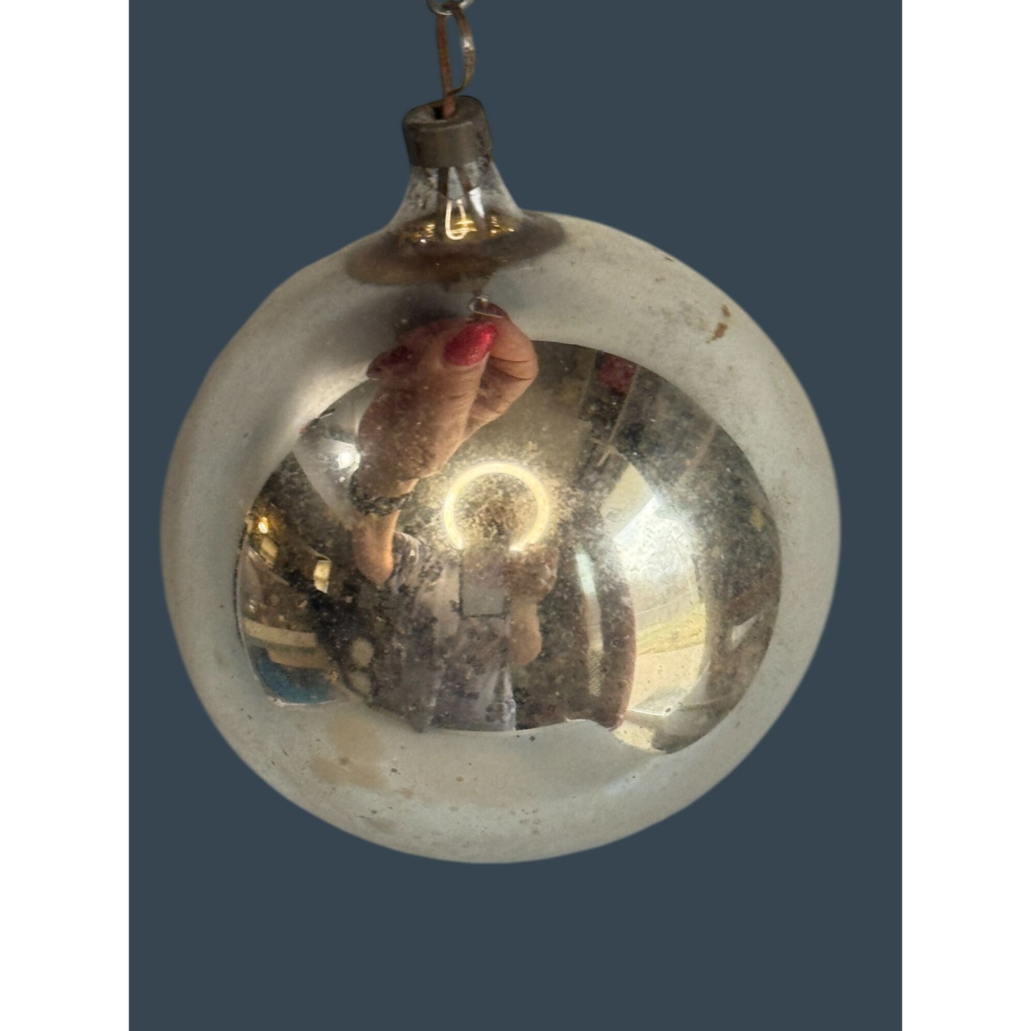 Antique German Silvered Ornament Reflector Flower Glass 2 1/2" x 2 1/4"