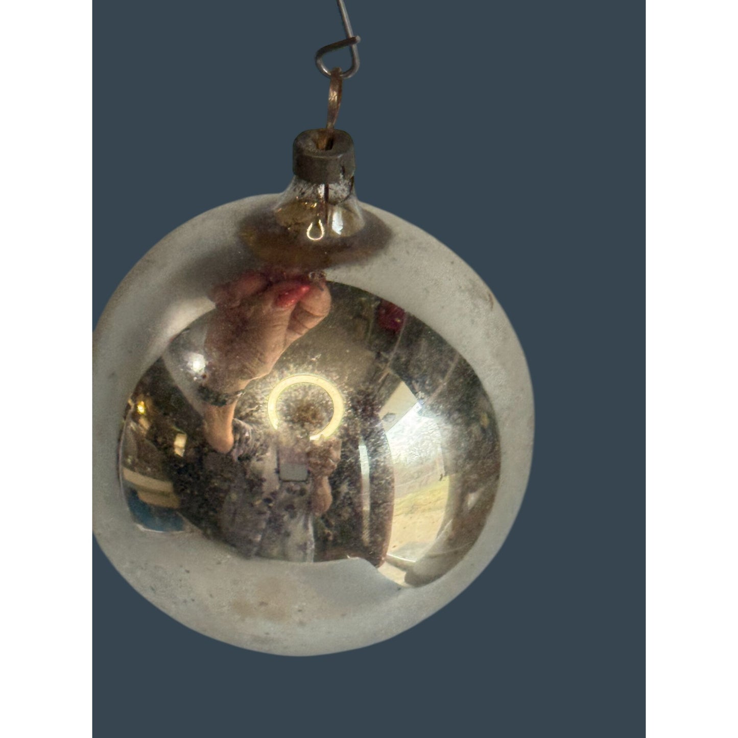 Antique German Silvered Ornament Reflector Flower Glass 2 1/2" x 2 1/4"