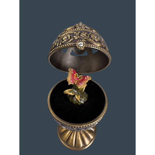 Jane Seymour Musical Box Egg Animated Butterfly 7" St. Catherines Court Collection
