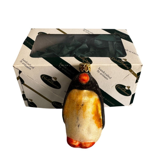 Christborn Glass Penguin Ornament Black Gold Artisan Hand Blown 3.5" Germany