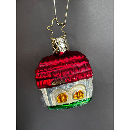 Inge-Glass Mini Cottage Ornament Red Roof Gold Windows 1.5" Germany