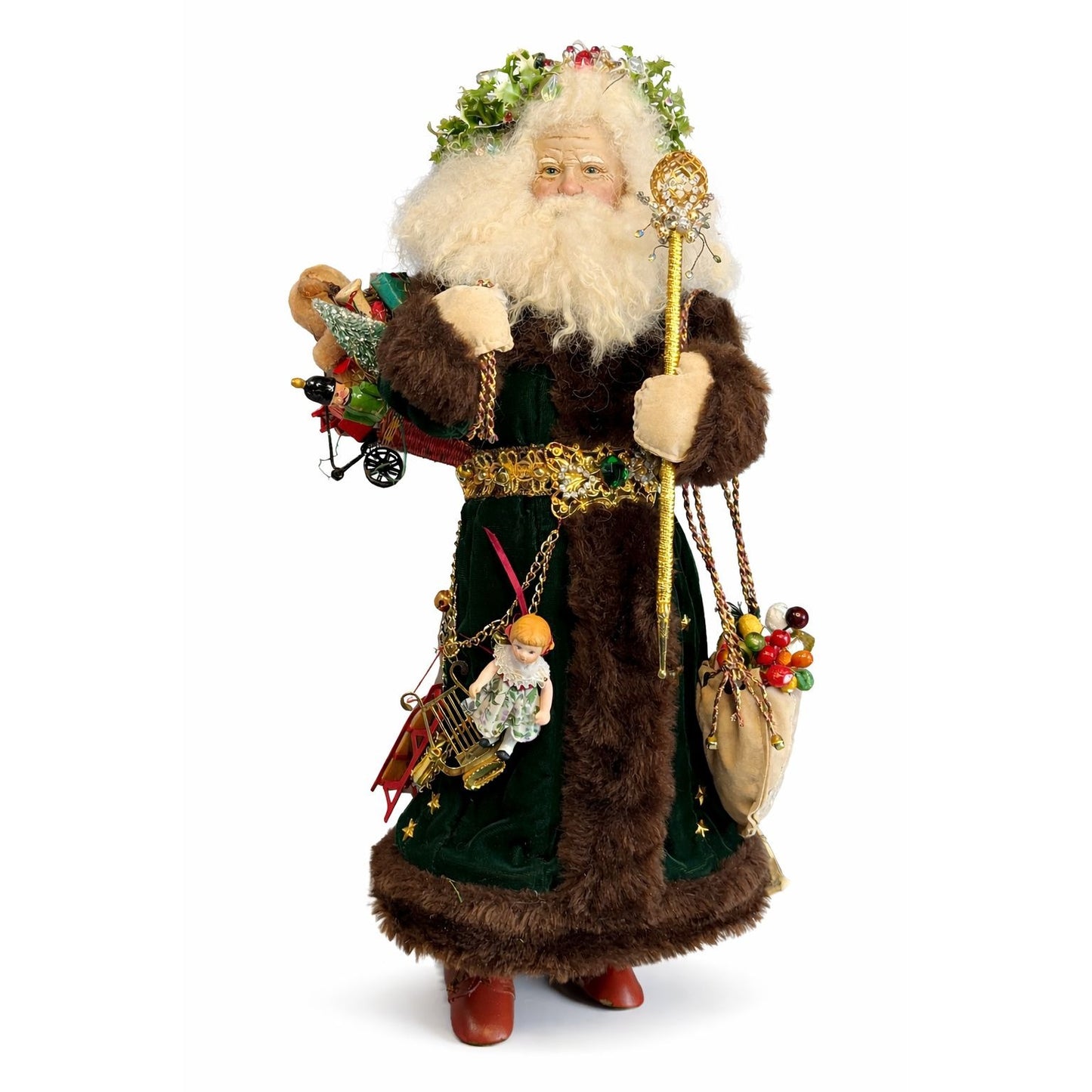 Lynn West Father Christmas Figurine 19" Green Velvet Fur Signed 1986 Limited Edition