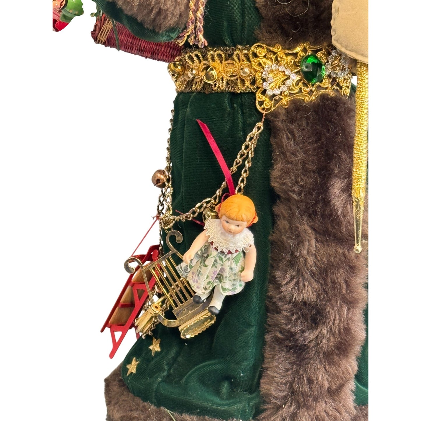 Lynn West Father Christmas Figurine 19" Green Velvet Fur Signed 1986 Limited Edition