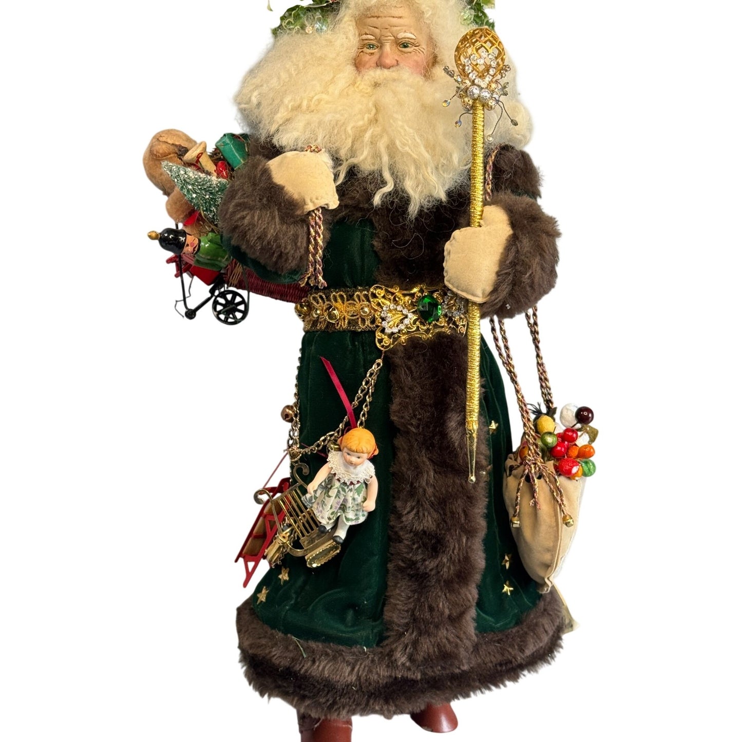 Lynn West Father Christmas Figurine 19" Green Velvet Fur Signed 1986 Limited Edition