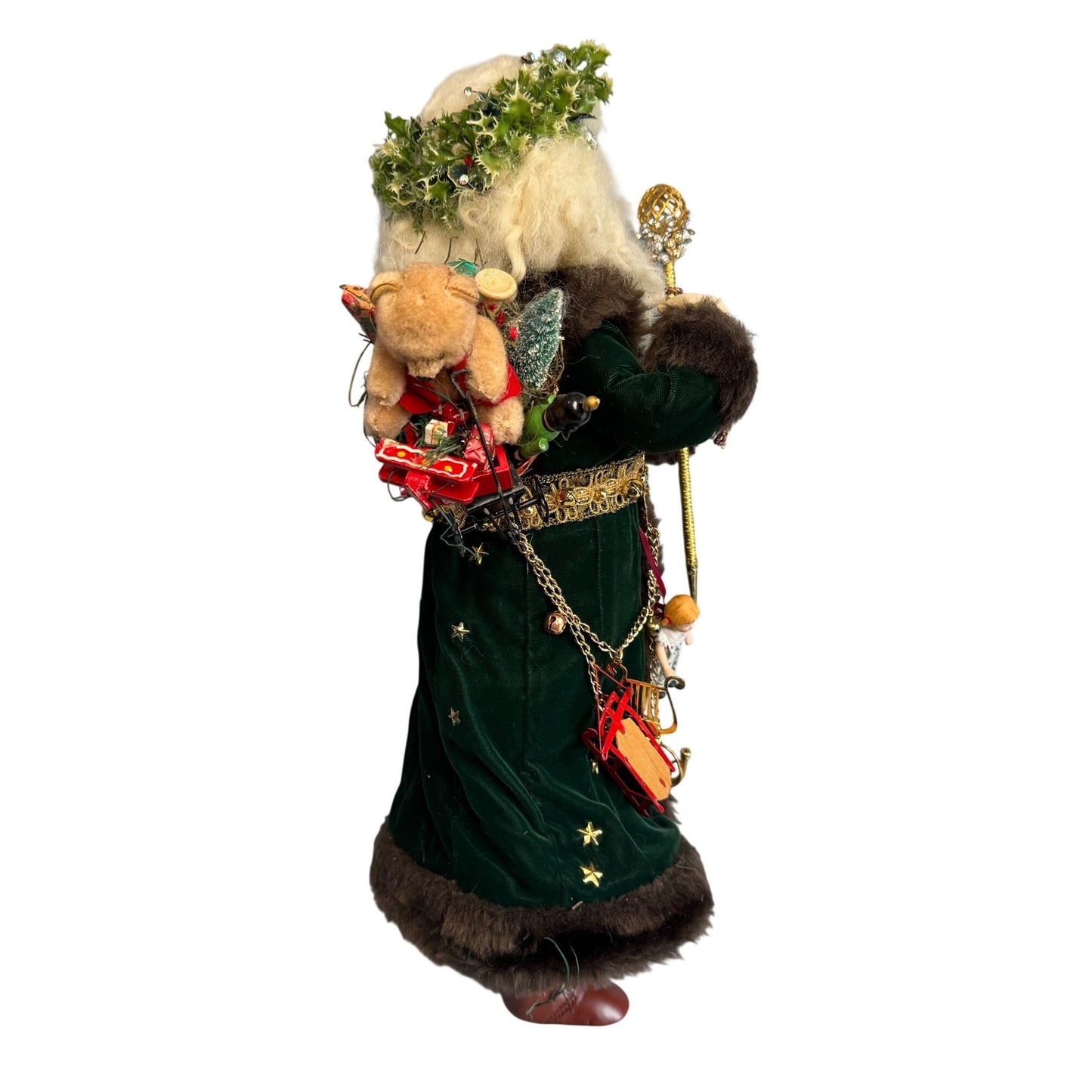 Lynn West Father Christmas Figurine 19" Green Velvet Fur Signed 1986 Limited Edition