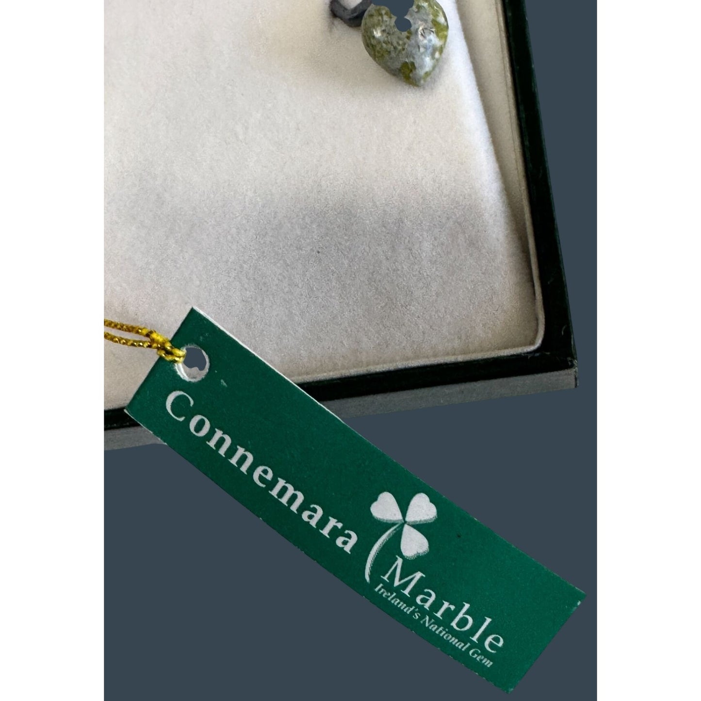 Connemara Marble 8mm Dangle Heart Earrings Irish Green Stone Hooks 925 Box Tag