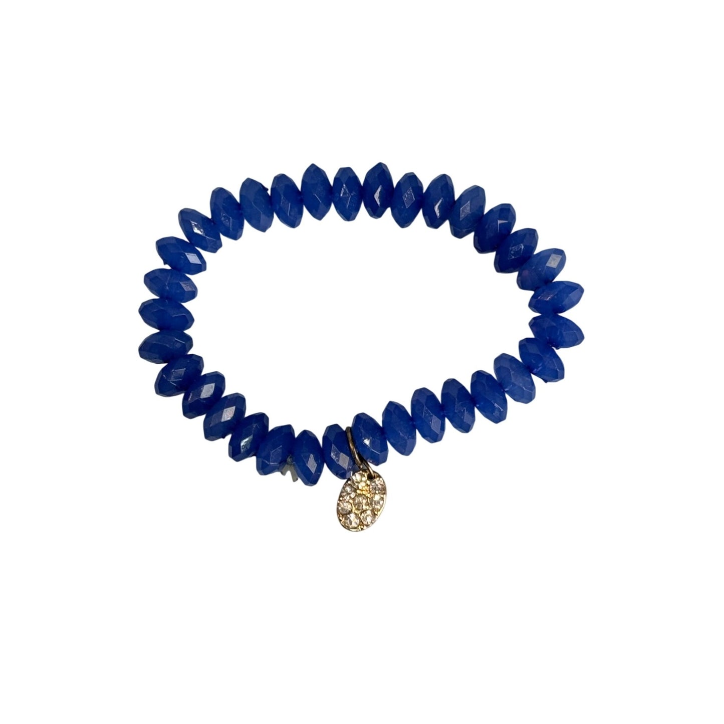 Cobalt Blue Glass Beaded Stretch Bracelets With Rhinestone Charm Accents