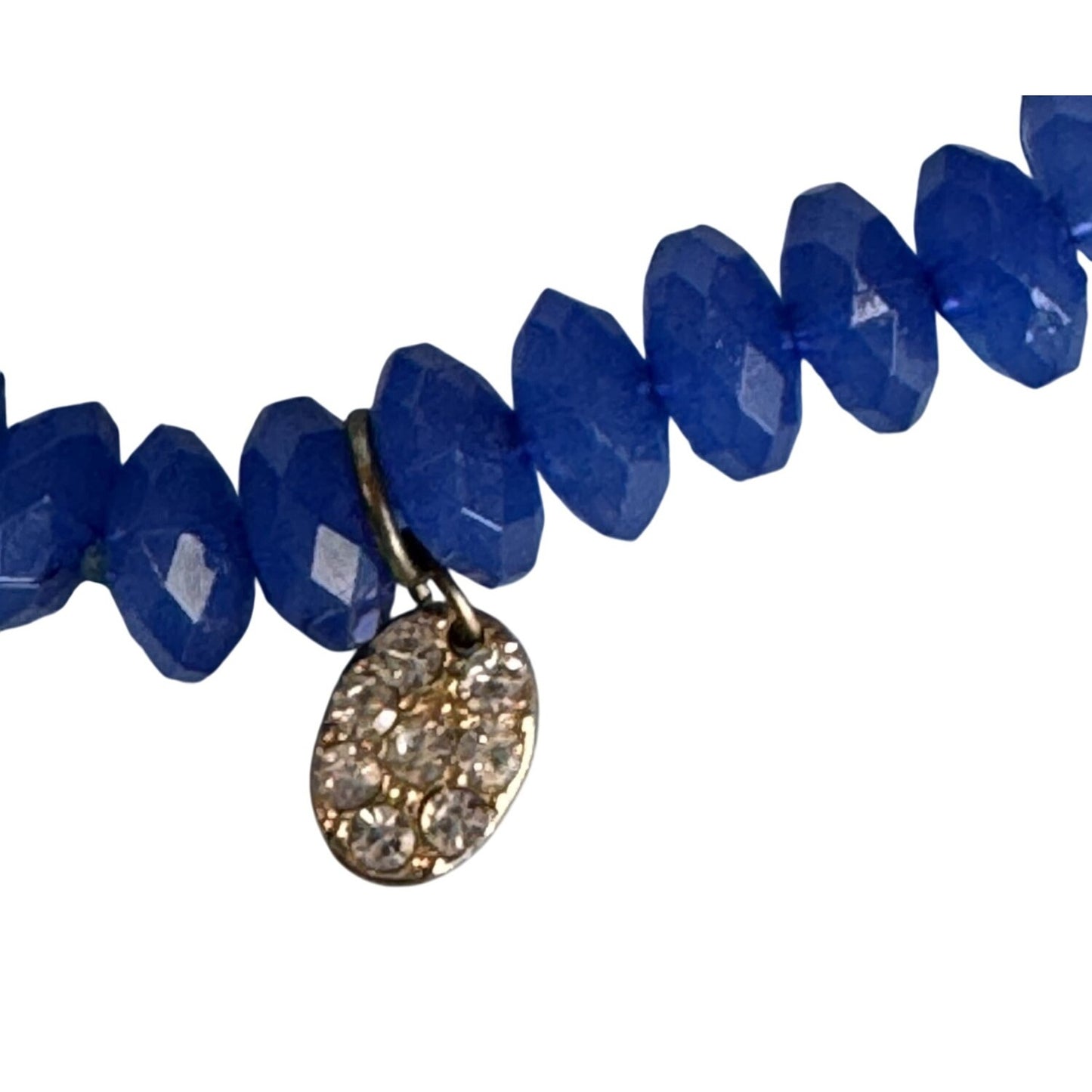 Cobalt Blue Glass Beaded Stretch Bracelets With Rhinestone Charm Accents