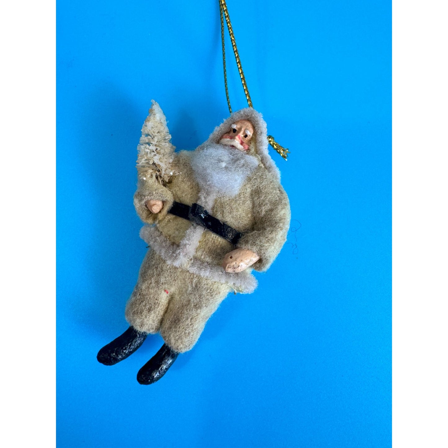 Old Santa Christmas Ornament Chenille Flocked Spun Cotton Bottle Brush Tree c3"