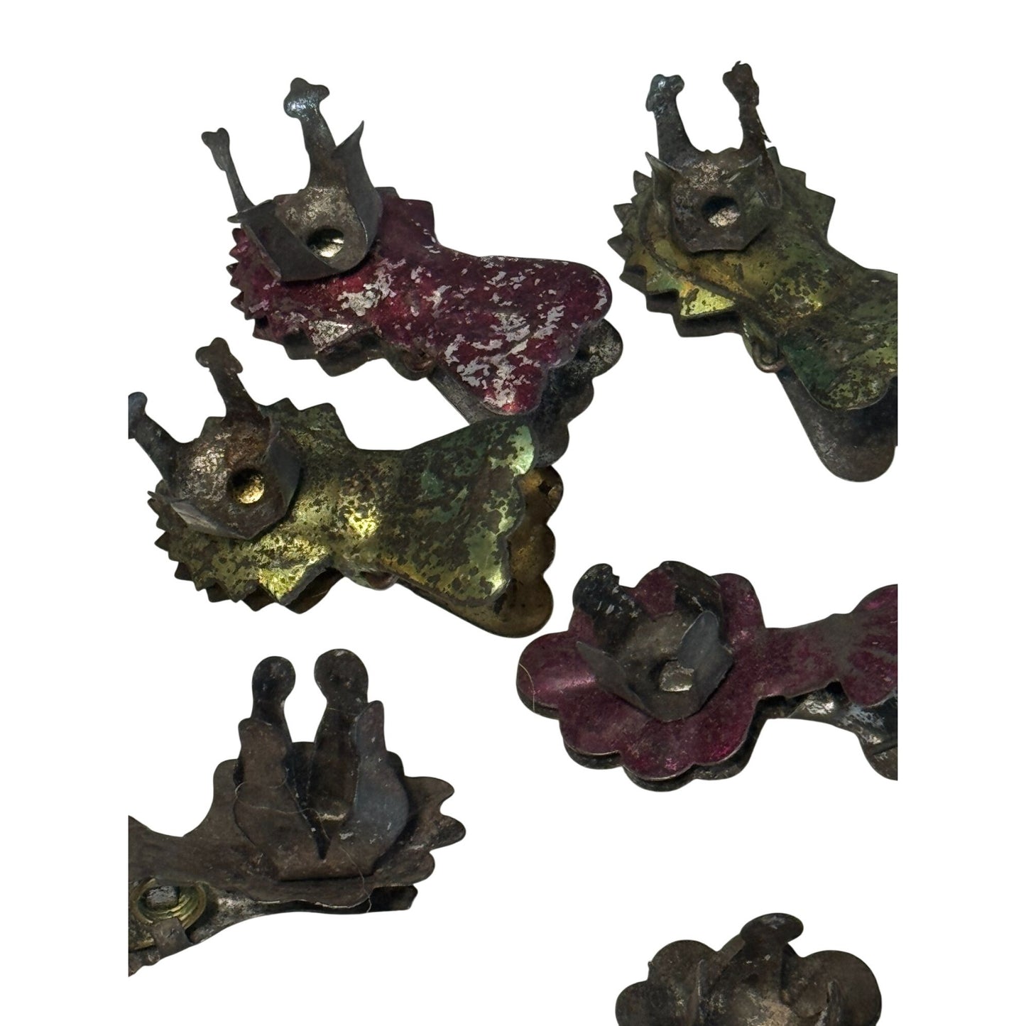 Antique Lot Of 16 Metal Christmas Tree Candle Clips Flower Leaf Holders