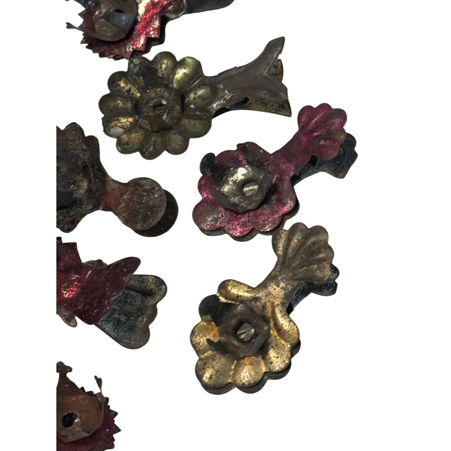Antique Lot Of 16 Metal Christmas Tree Candle Clips Flower Leaf Holders