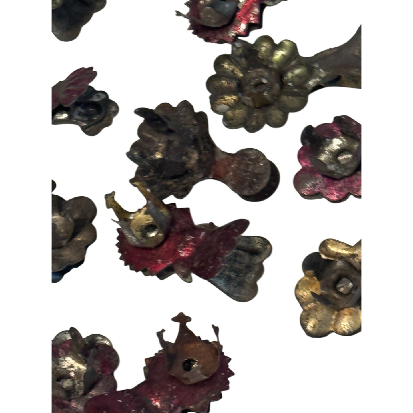 Antique Lot Of 16 Metal Christmas Tree Candle Clips Flower Leaf Holders