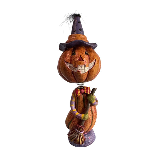 Halloween Pumpkin Witch Bobblehead Figurine 9.25"