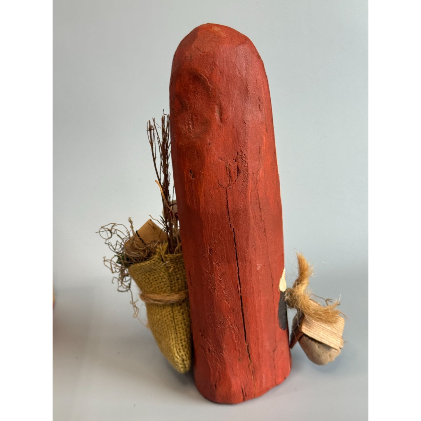 Primitive Folk Art Santa Wood Carved Signed 1991 #40 W Birdhouse Toy Sack 8 1/2"
