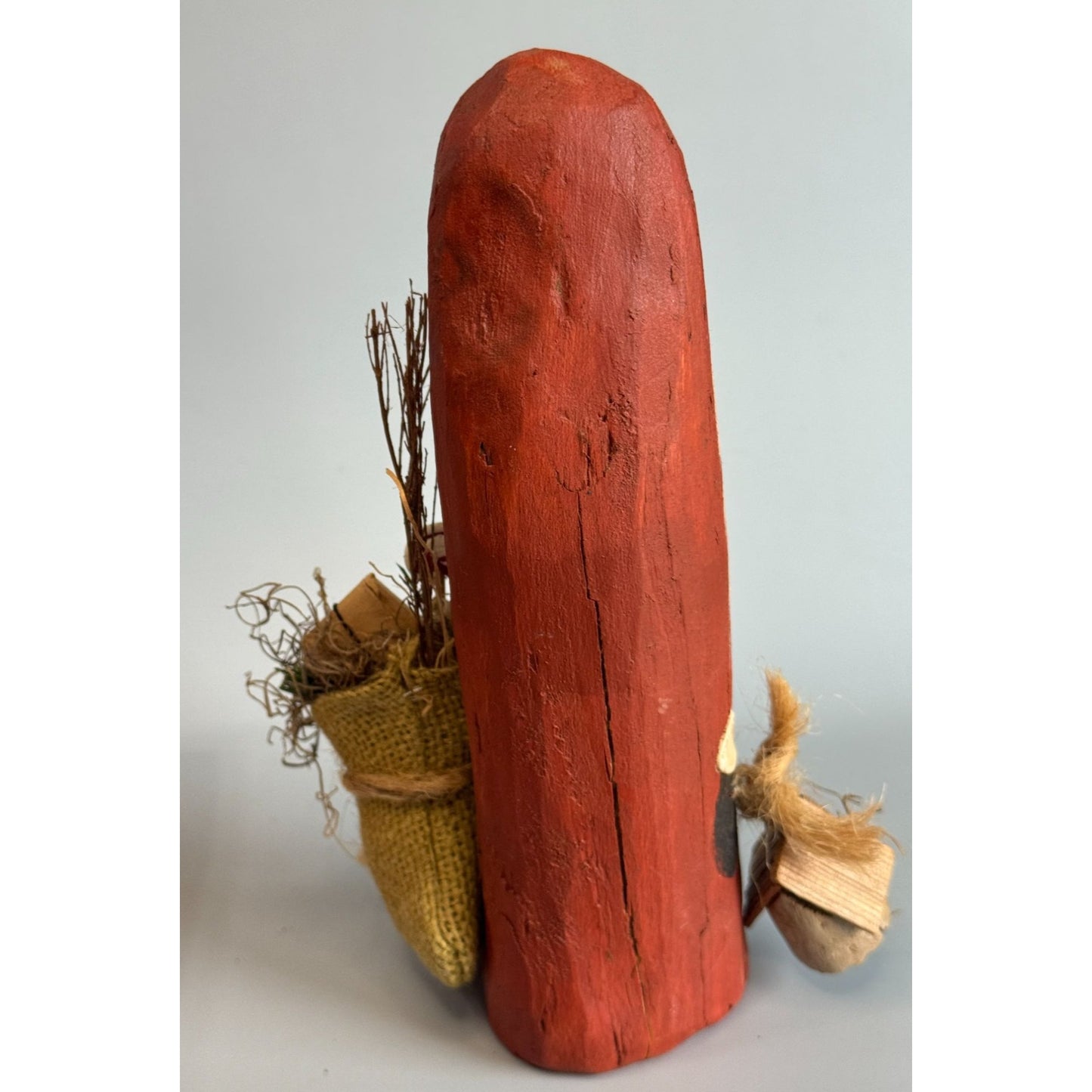 Primitive Folk Art Santa Wood Carved Signed 1991 #40 W Birdhouse Toy Sack 8 1/2"