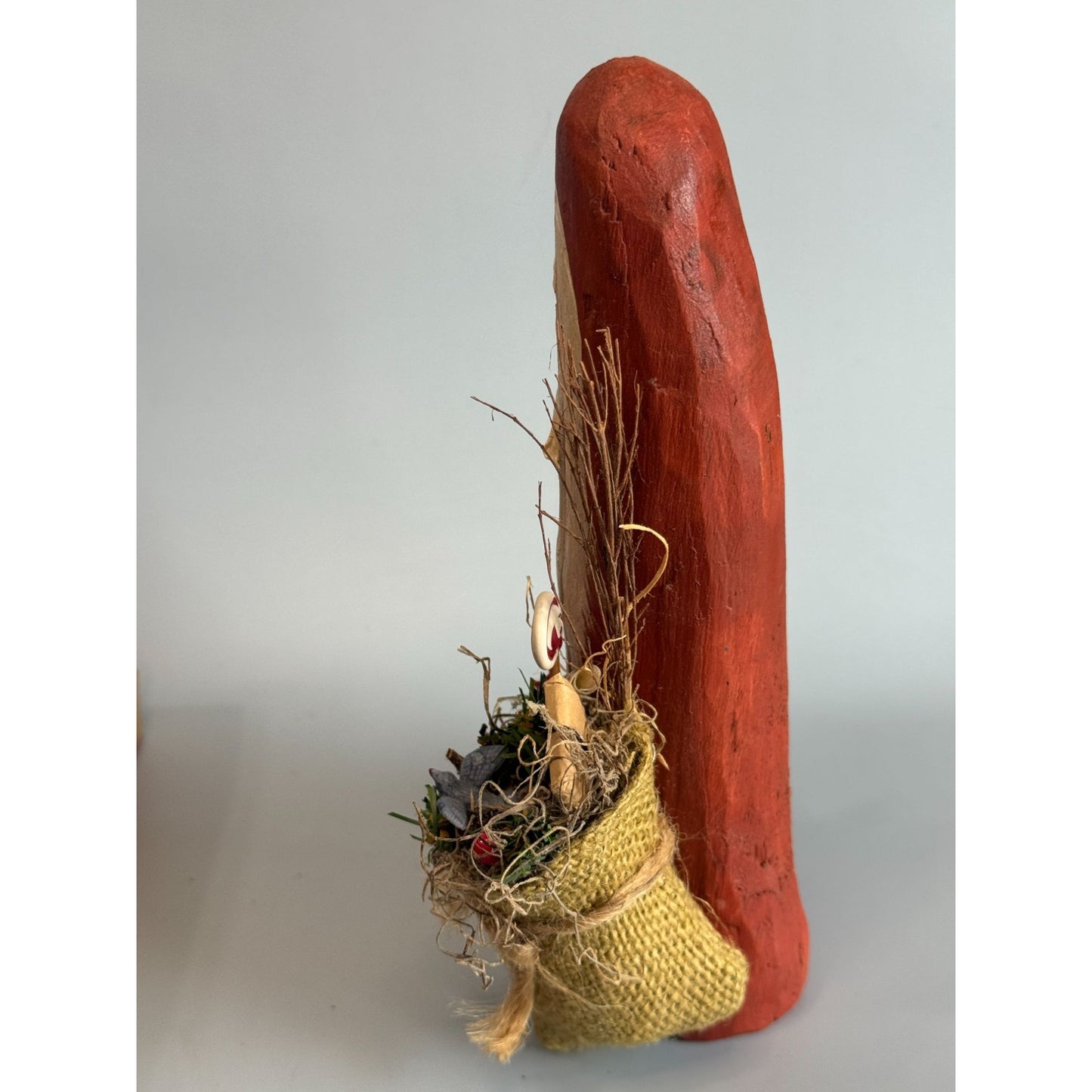 Primitive Folk Art Santa Wood Carved Signed 1991 #40 W Birdhouse Toy Sack 8 1/2"