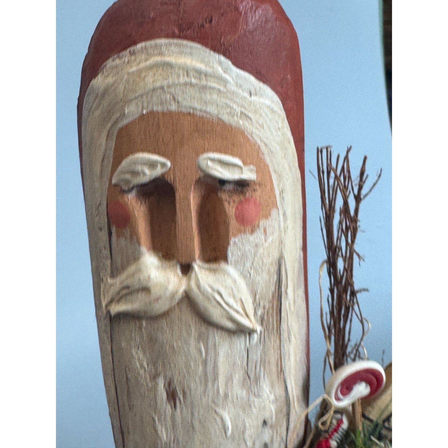 Primitive Folk Art Santa Wood Carved Signed 1991 #40 W Birdhouse Toy Sack 8 1/2"