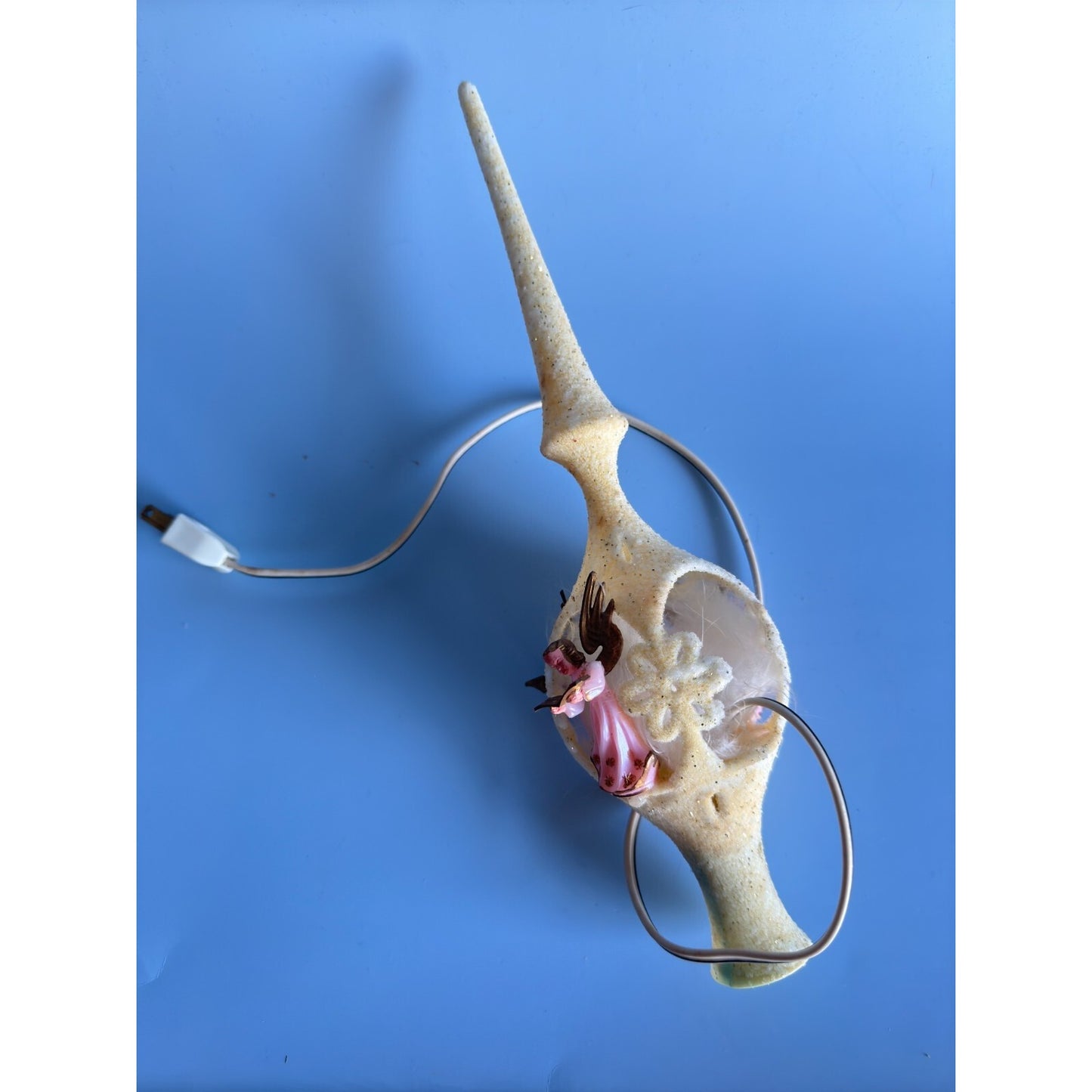 Vintage Celluloid Flocked Angel Christmas Tree Topper Lighted Germany 12"