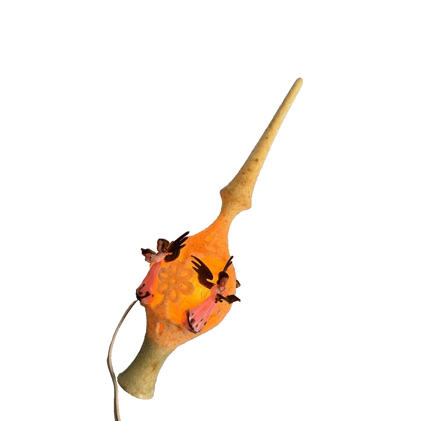 Vintage Celluloid Flocked Angel Christmas Tree Topper Lighted Germany 12"