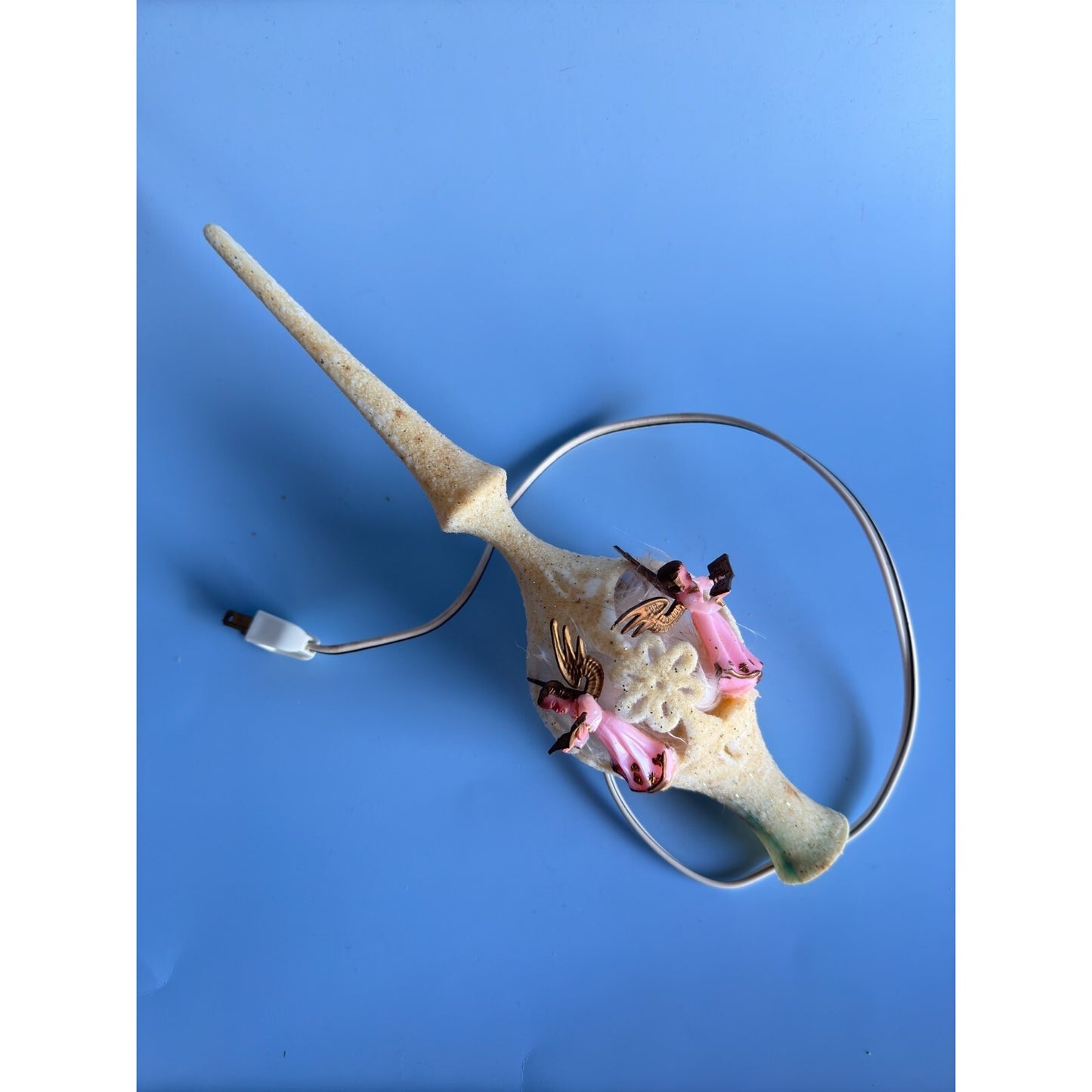 Vintage Celluloid Flocked Angel Christmas Tree Topper Lighted Germany 12"