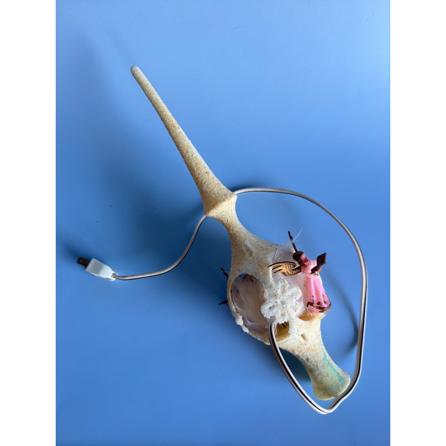 Vintage Celluloid Flocked Angel Christmas Tree Topper Lighted Germany 12"