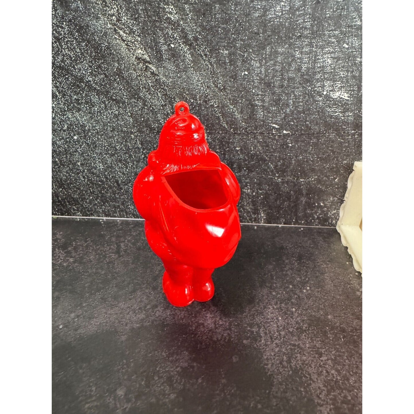 Midcentury Red Plastic Santa Claus Candy Container Christmas Ornament or Figure